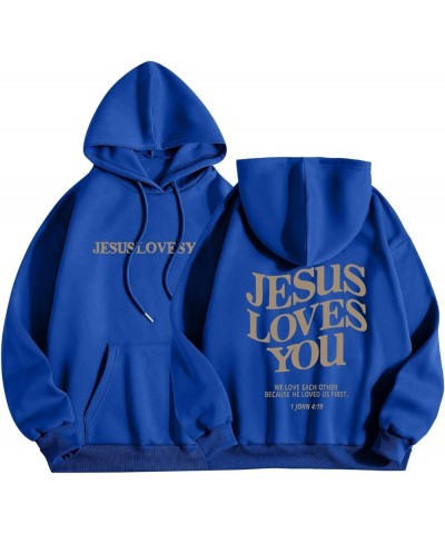 Oversized Hoodie for Women Christian Religious Jesus Loves You Hooded Hoodies Causal Sweatshirts with Pockets Pullover 07-blu...