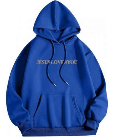 Oversized Hoodie for Women Christian Religious Jesus Loves You Hooded Hoodies Causal Sweatshirts with Pockets Pullover 07-blu...