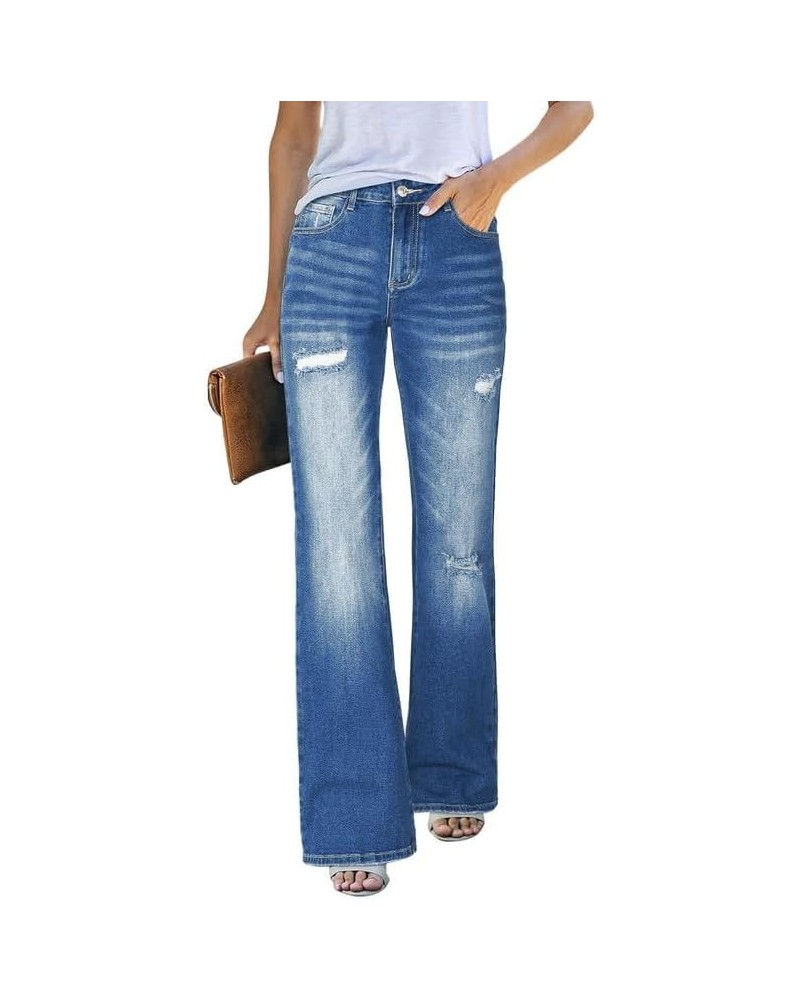 Women's Wide Leg Jeans Boyfriend Baggy Jeans Distressed Ripped Jeans A-01-blue-a $15.33 Jeans