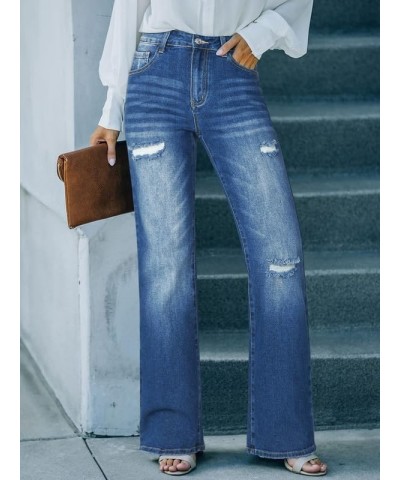 Women's Wide Leg Jeans Boyfriend Baggy Jeans Distressed Ripped Jeans A-01-blue-a $15.33 Jeans