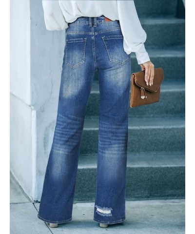 Women's Wide Leg Jeans Boyfriend Baggy Jeans Distressed Ripped Jeans A-01-blue-a $15.33 Jeans