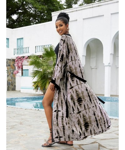 Women Casual Long Open Front Kimono Cover Up with Belt Loose Lightweight Cardigan T01-coffee $16.11 Swimsuits