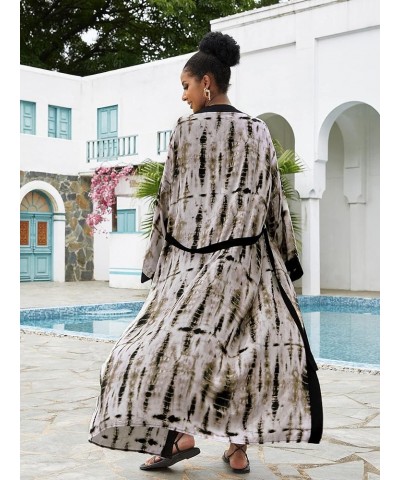 Women Casual Long Open Front Kimono Cover Up with Belt Loose Lightweight Cardigan T01-coffee $16.11 Swimsuits