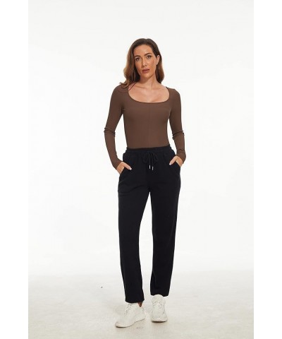 Women Causal Stitch Ribbed Knit Tops Scoop Neck Long Sleeve Slim Fitted Sporty Ribbed Knitted T-Shirt Brown $12.47 T-Shirts