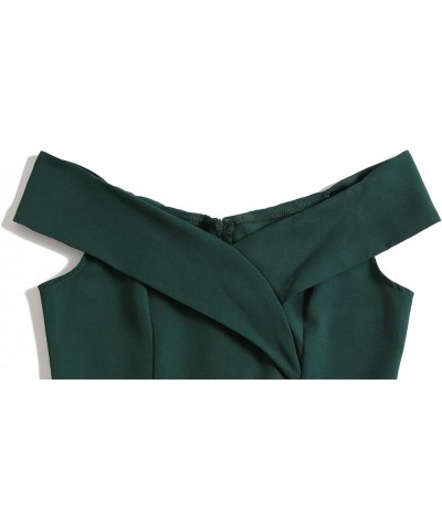 Women's Wrap Off Shoulder High Waist Ruffle Hem A-line Mini Short Wedding Dress Dark Green $30.08 Dresses