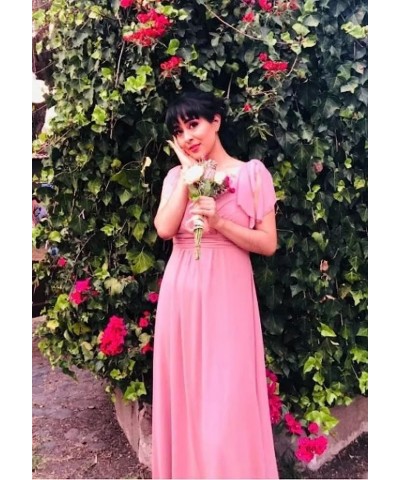 Women's Flutter Sleeves Bridesmaid Dresses with Slit Chiffon V Neck Long Formal Dresses with Pockets QA004 Blush-pink $28.00 ...