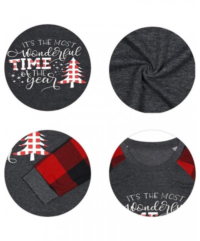 Christmas Long Sleeve Shirts for Women Christmas Plaid Raglan Baseball T Shirt Holiday Graphic Tee Tops Grey White $11.96 T-S...