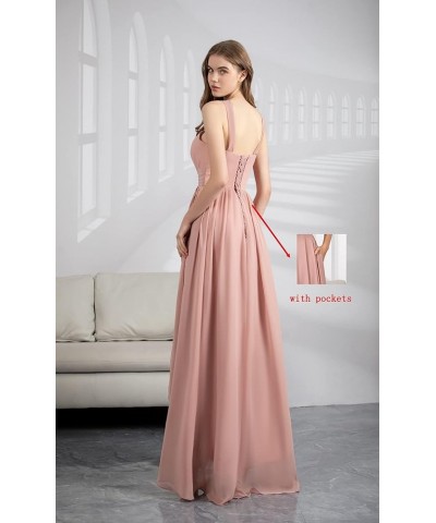 Women's Halter Chiffon Bridesmaid Dresses High Low for Wedding A-Line Pleated Formal Gown with Pockets White $31.34 Dresses