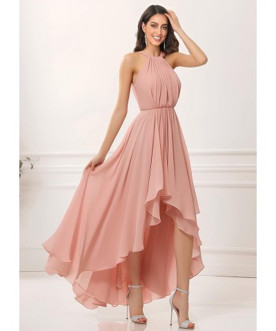 Women's Halter Chiffon Bridesmaid Dresses High Low for Wedding A-Line Pleated Formal Gown with Pockets White $31.34 Dresses