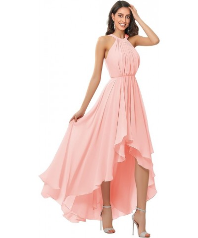 Women's Halter Chiffon Bridesmaid Dresses High Low for Wedding A-Line Pleated Formal Gown with Pockets White $31.34 Dresses
