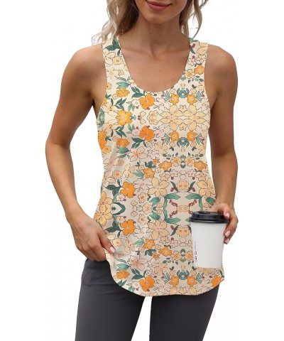 Workout Long Tank Tops for Women Plus Size Loose Fit Athletic Exercise Gym Muscle Sleeveless Shirts Tops Backless-yellow Flow...