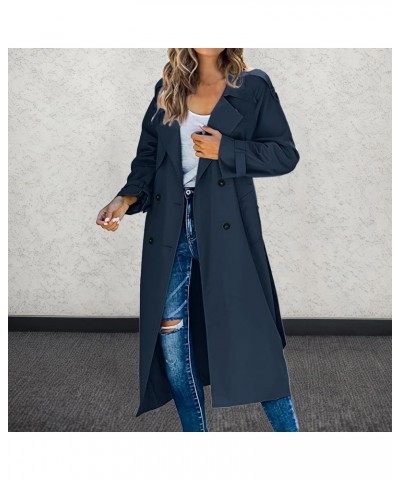 Trench Coat Women Fall Jackets Women's Double Breasted Long Trench Coat Windproof Classic Lapel Slim Overcoat with Belt A-nav...
