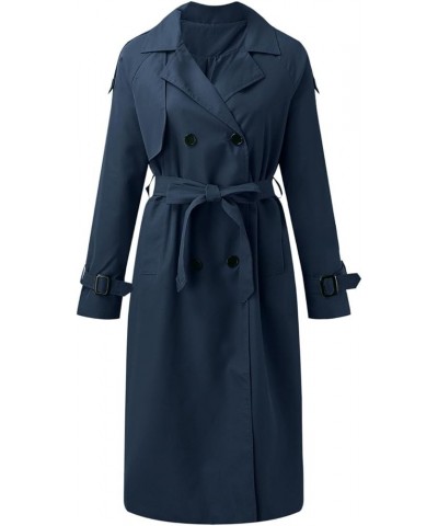 Trench Coat Women Fall Jackets Women's Double Breasted Long Trench Coat Windproof Classic Lapel Slim Overcoat with Belt A-nav...