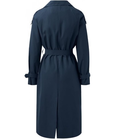 Trench Coat Women Fall Jackets Women's Double Breasted Long Trench Coat Windproof Classic Lapel Slim Overcoat with Belt A-nav...