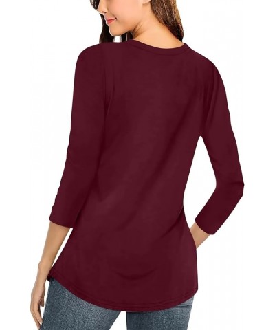 Women's V Neck 3/4 Sleeve T Shirt Solid/Color Block Casual Basic Tops Summer Tees A Wine Red $12.59 T-Shirts