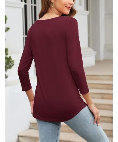 Women's V Neck 3/4 Sleeve T Shirt Solid/Color Block Casual Basic Tops Summer Tees A Wine Red $12.59 T-Shirts