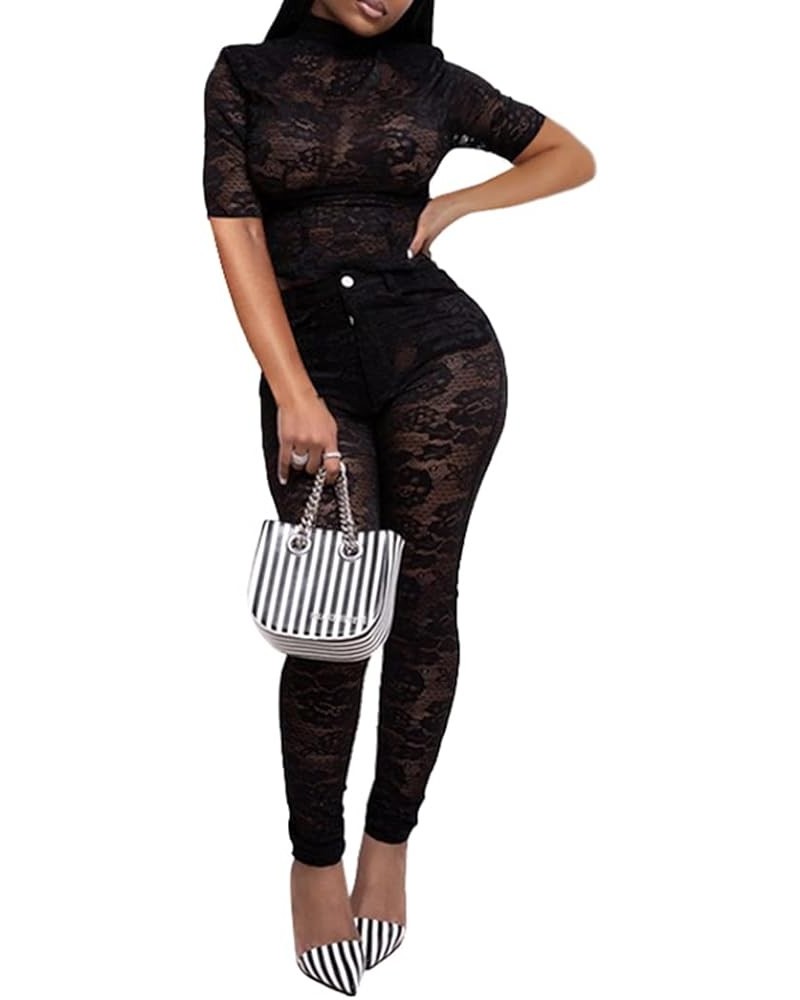 Womens Sexy Lace High Low Ruffle Dress See-Through Sleeveless Bodycon Party Cocktail Trailing Maxi Dresses K10-black $16.65 D...