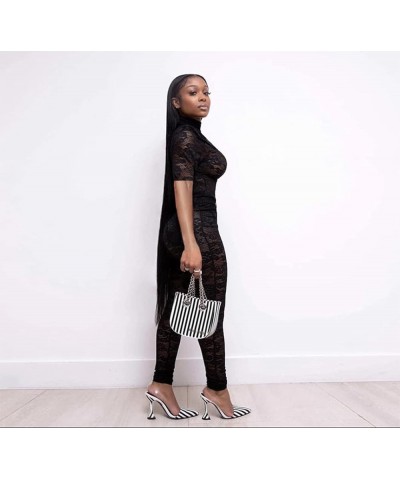 Womens Sexy Lace High Low Ruffle Dress See-Through Sleeveless Bodycon Party Cocktail Trailing Maxi Dresses K10-black $16.65 D...