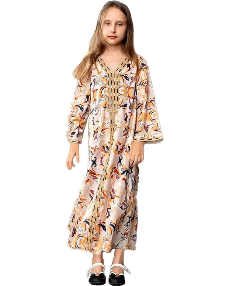 Mother and Girls Matching Abaya Dress Casual Moroccan Kaftan Gown Eid Clothes Girl-orange $26.85 Dresses