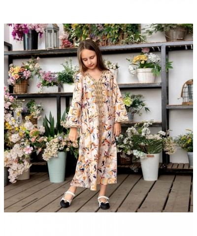 Mother and Girls Matching Abaya Dress Casual Moroccan Kaftan Gown Eid Clothes Girl-orange $26.85 Dresses