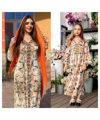 Mother and Girls Matching Abaya Dress Casual Moroccan Kaftan Gown Eid Clothes Girl-orange $26.85 Dresses