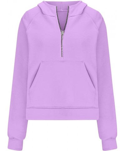 Oversized Hoodies For Women Zip Up Long Sleeve Hooded Sweatshirts Casual Quarter Zip Pullover Tops Fall Y2K Clothes J018-purp...