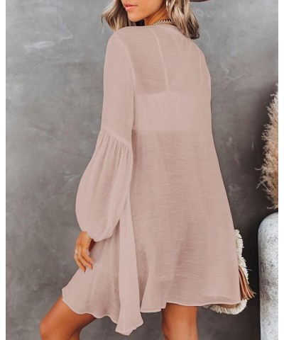 Womens Kimono Swimsuit Cover Ups Button Down Puff Sleeve Cardigan Beach Bathing Swimwear Coverups Khaki $8.69 Swimsuits