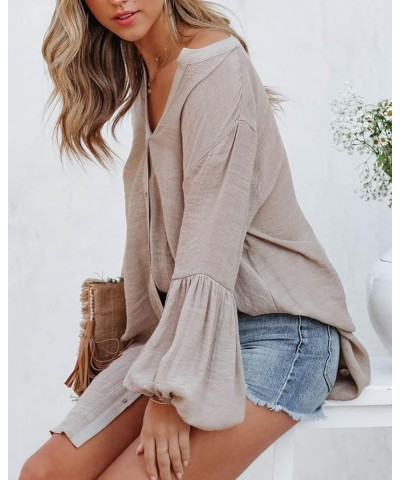 Womens Kimono Swimsuit Cover Ups Button Down Puff Sleeve Cardigan Beach Bathing Swimwear Coverups Khaki $8.69 Swimsuits