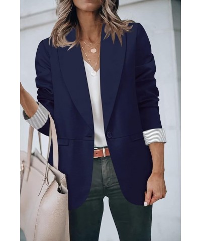 Blazer for Women Business Casual Striped Fold Sleeve Work Office Blazer Jacket 3/4 Long Sleeve Lapel Open Front Blazers Navy ...