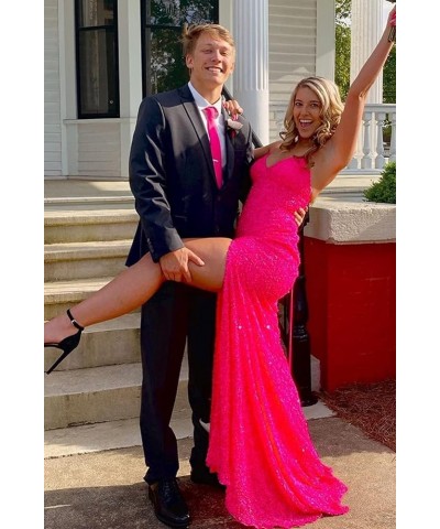 Women's Sequin Mermaid Prom Dresses with Slit Glitter Criss-Cross Long Formal Evening Gowns YZTS062 A-red $36.33 Dresses