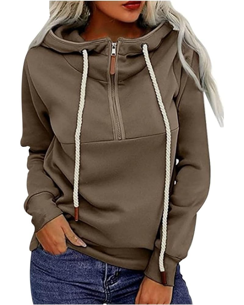 Womens Half Zip Up Hoodies Long Sleeve Cowl Neck Drawstring Sweatshirt Hooded Tops Lightweight Cozy Loose Pullover Brown $12....