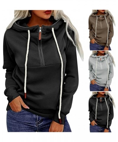 Womens Half Zip Up Hoodies Long Sleeve Cowl Neck Drawstring Sweatshirt Hooded Tops Lightweight Cozy Loose Pullover Brown $12....