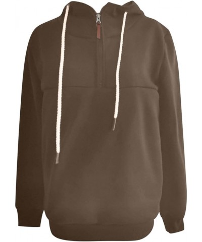 Womens Half Zip Up Hoodies Long Sleeve Cowl Neck Drawstring Sweatshirt Hooded Tops Lightweight Cozy Loose Pullover Brown $12....