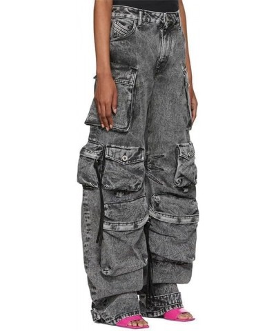 Womens High Waisted Baggy Cargo Jeans Straight Wide Leg Y2K Cargo Denim Pants with Flap Pockets Grey $27.53 Jeans