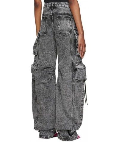 Womens High Waisted Baggy Cargo Jeans Straight Wide Leg Y2K Cargo Denim Pants with Flap Pockets Grey $27.53 Jeans