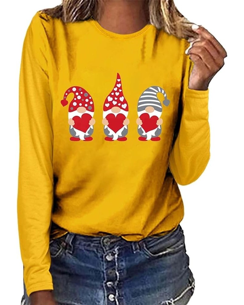 Tops for Women 3/4 Sleeves Trendy Heart Wine Glass Printed Valentine Sweatshirt Crew Neck Love Heart Graphic Tee Top 4-yellow...