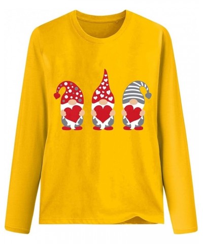 Tops for Women 3/4 Sleeves Trendy Heart Wine Glass Printed Valentine Sweatshirt Crew Neck Love Heart Graphic Tee Top 4-yellow...