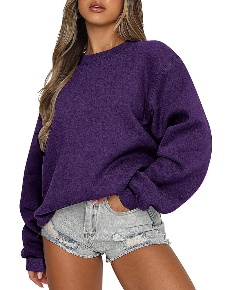 Women Oversized Sweatshirts Casual Crewneck Y2K Pullover Tops Long Sleeve Solid Loose Fit No Hood Baggy Hoodies 4 Purple $7.9...