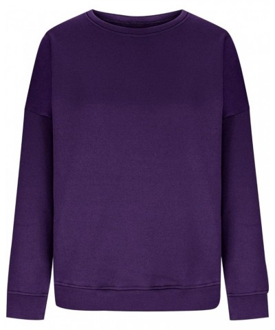 Women Oversized Sweatshirts Casual Crewneck Y2K Pullover Tops Long Sleeve Solid Loose Fit No Hood Baggy Hoodies 4 Purple $7.9...