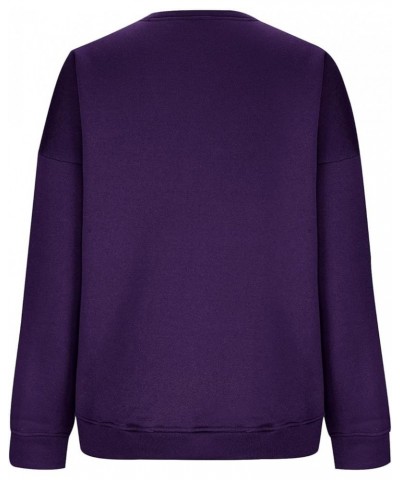 Women Oversized Sweatshirts Casual Crewneck Y2K Pullover Tops Long Sleeve Solid Loose Fit No Hood Baggy Hoodies 4 Purple $7.9...