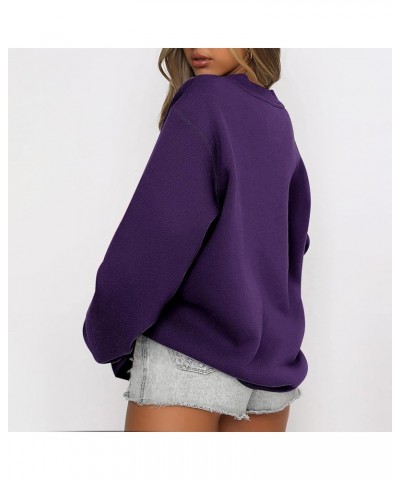 Women Oversized Sweatshirts Casual Crewneck Y2K Pullover Tops Long Sleeve Solid Loose Fit No Hood Baggy Hoodies 4 Purple $7.9...