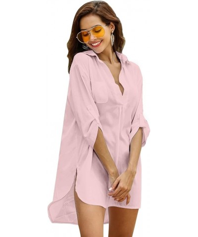 Women's Swimsuit Beach Cover Up Shirt Bikini Beachwear Bathing Suit Beach Dress Pink $18.19 Swimsuits