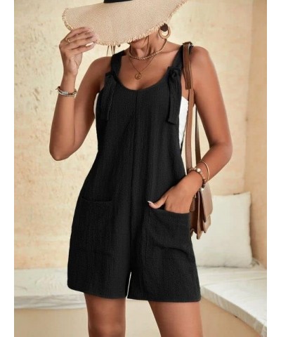 Women Summer Sleeveless Rompers Spaghetti Strap Suspender Bib Dungarees Baggy Wide Leg Overall Shorts Jumpsuit with Pockets A...