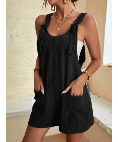 Women Summer Sleeveless Rompers Spaghetti Strap Suspender Bib Dungarees Baggy Wide Leg Overall Shorts Jumpsuit with Pockets A...