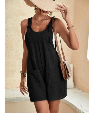 Women Summer Sleeveless Rompers Spaghetti Strap Suspender Bib Dungarees Baggy Wide Leg Overall Shorts Jumpsuit with Pockets A...