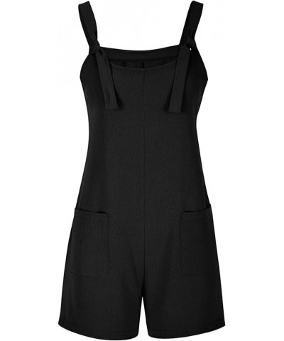 Women Summer Sleeveless Rompers Spaghetti Strap Suspender Bib Dungarees Baggy Wide Leg Overall Shorts Jumpsuit with Pockets A...