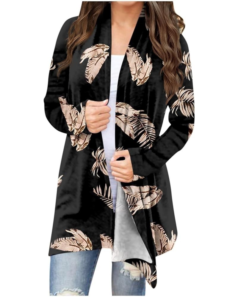 2024 Spring Trendy Sweater Cardigan for Women,Ladies Casual Long Sleeve Floral Cardigan Fashion Long Length Sleeve Coat 2-bla...