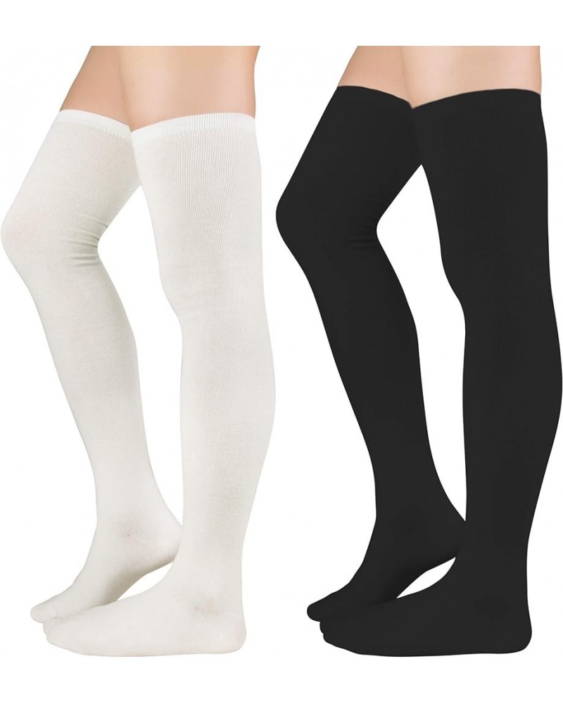 Womens Knee High Socks Long Warm Thigh High Socks for Cosplay Athletic Striped Socks High Stockings 2 Pack Black&white $7.14 ...