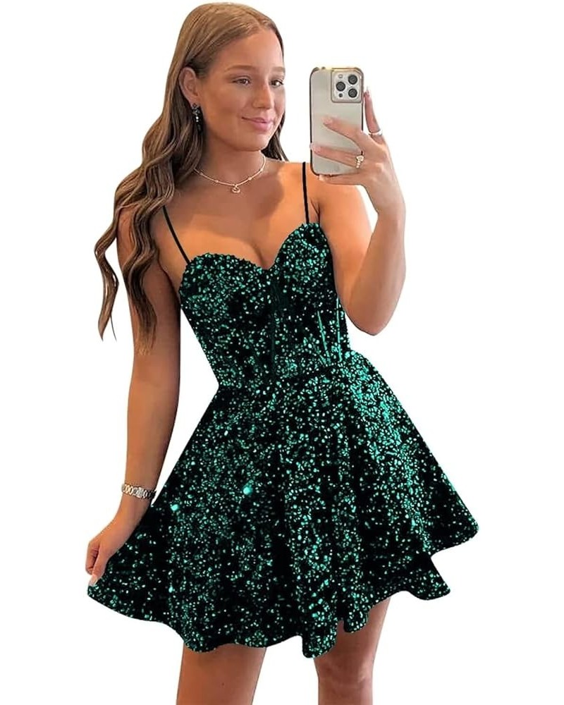 Sequin Homecoming Dresses Short for Teens Sparkly Spaghetti Strap Prom Dress Cocktail Party Gown Peacock $21.60 Dresses