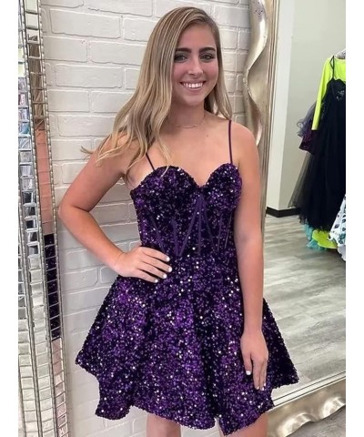 Sequin Homecoming Dresses Short for Teens Sparkly Spaghetti Strap Prom Dress Cocktail Party Gown Peacock $21.60 Dresses